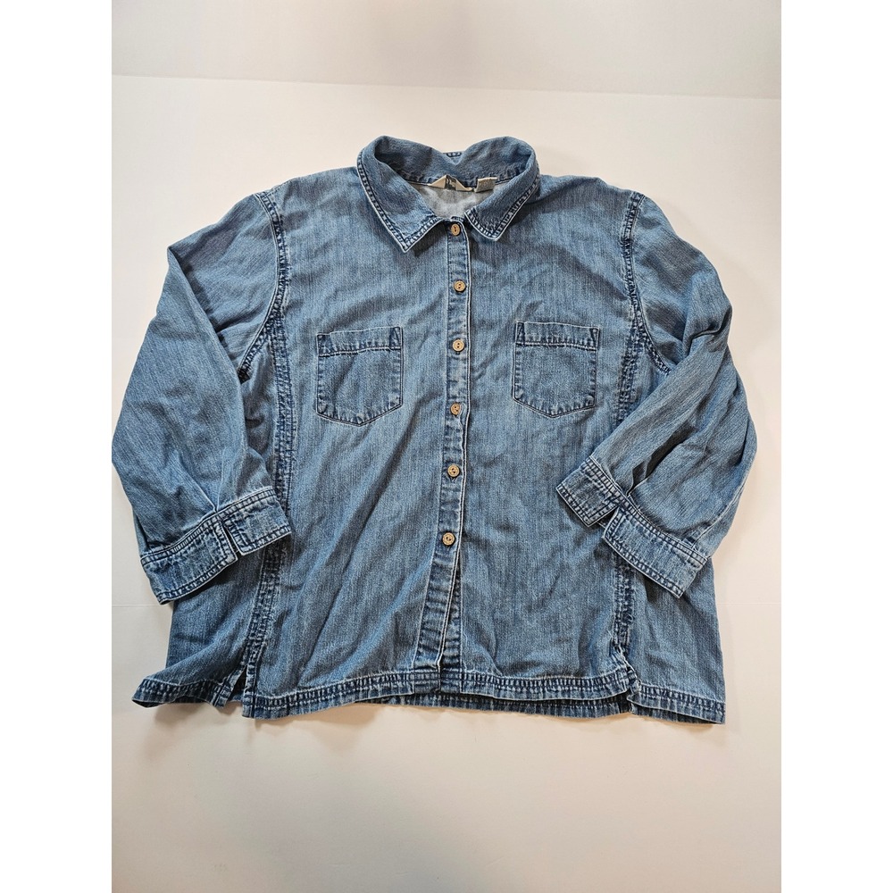 J. Jill Denim Button Down Shirt Women 18 Blue Chambray‎ Long Sleeve